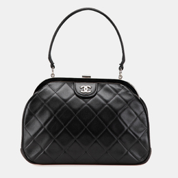 Chanel Black CC Quilted Lambskin Kiss Lock Frame Top Handle Bag 1161484