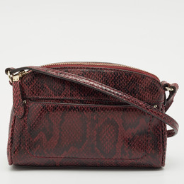 Cole Haan Burgundy Snakeskin Embossed Leather Zip Crossbody Bag 1161411