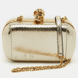 Alexander McQueen Gold Snakeskin Embossed Leather Skull Box Clutch Bag 1161400