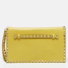 Valentino Yellow Leather Rockstud Flap Wristlet Clutch 1162919