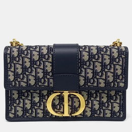 Christian Dior Navy Blue Calf Leather Fabric Oblique 30 Montaigne Bag 1162718
