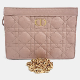 Christian Dior Pink Leather Caro Chain Zipper Pouch and Crossbody Bag 1162728