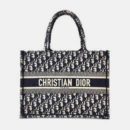 Christian Dior Beige Navy Blue Fabric Oblique Book Tote Bag 1162557