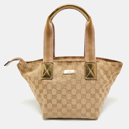Gucci Beige/Gold GG Canvas and Patent Leather Small Web Tote 1162241