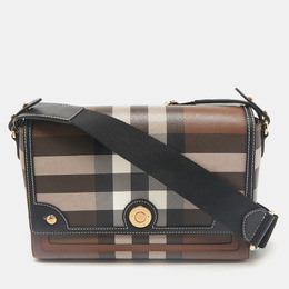 Burberry Dark Birch Brown Giant E-Check Canvas and Leather Note Crossbody Bag 1161295