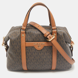 Michael Kors Brown/Tan Signature Coated Canvas and Leather Beck Satchel 1161325