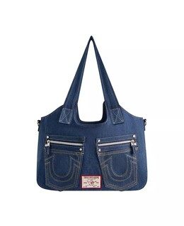 Джинсовая сумка-портфель с подковой строчкой True Religion, синий 18514838 | medium blue