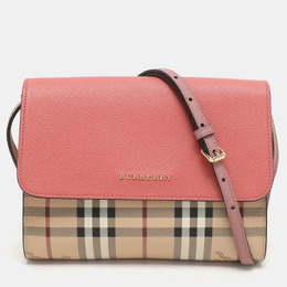 Burberry Pink/Beige Haymarket PVC and Leather Loxley Crossbody Bag 1163250