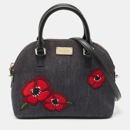 Kate Spade Navy Blue Denim and Leather Mini Carli Groove Street Poppy Bag 1162901