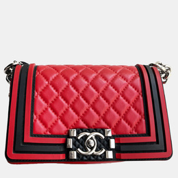 Chanel Red and Black Small Size Le Boy Chain Shoulder Bag 1143503