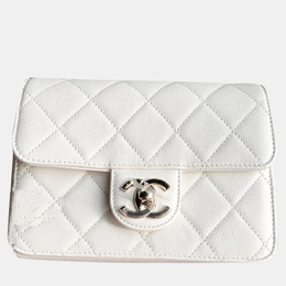 Chanel White Leather Chain Shoulder Bag 1143480