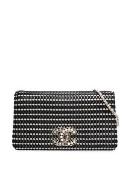 Chanel 2014-2015 CC Bicolor Woven Lambskin Crystal Pearl Flap crossbody bag 30815239