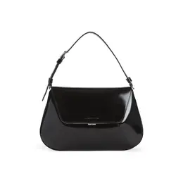 Amina Muaddi-Black And Silver Ami Brushed Leather Shoulder Bag-Donna 51977095283028