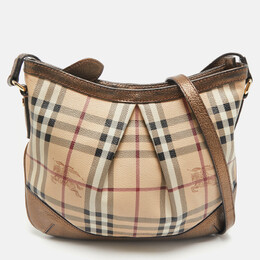 Burberry Bronze/Beige Haymarket Check PVC and Leather Hartham Crossbody Bag 1164534