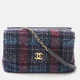 Chanel Blue Multicolor Tweed Quilted Enamel CC Double Flap Bag 1163919