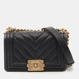 Chanel Black Caviar Chevron Quilted Boy Flap Bag 1163946