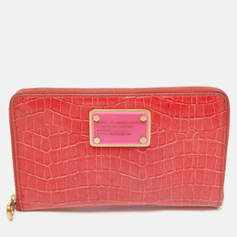 Marc Jacobs Red Croc Embossed Patent Leather Organizer Zip Clutch 1163685