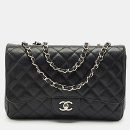 Chanel Black Quilted Caviar Leather Jumbo Classic Single Flap Bag 1162857