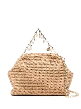 Self-Portrait charm-detail raffia clutch bag 30632263