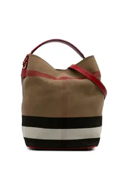 Burberry 2000-2017 Medium Mega Check Canvas Ashby Bucket Bag satchel 30844404