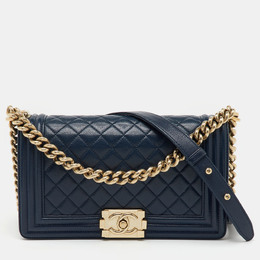 Chanel Navy Blue Quilted Leather Medium Boy Flap Bag 1165051