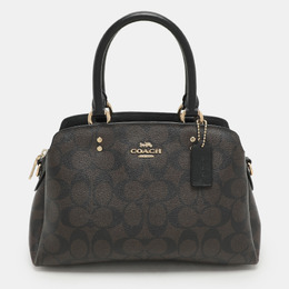 Coach Brown/Black Signature Coated Canvas and Leather Mini Lillie Carryall Satchel 1164275