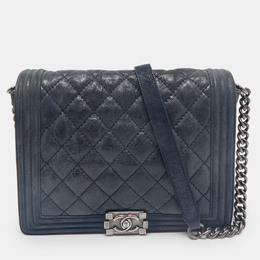 Chanel Navy Blue Quilted Iridescent Leather Boy Flap Bag 1163591