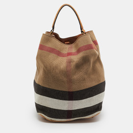 Burberry Brown/Beige House Check Canvas Leather Susanna Bucket Bag 1162886