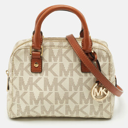 Michael Kors White Signature Coated Canvas Mini Jet Set Travel Satchel 1165353