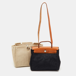 Hermes Black/Natural Toile and Vache Hunter Herbag 31 Bag 1165275