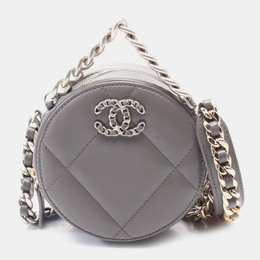 Chanel Grey Shiny Quilted Goatskin Chanel 19 Round Clutch With Chain 1163906
