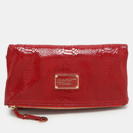 Marc Jacobs Red Python Embossed Leather Too Hot To Party Foldover Clutch 1164869