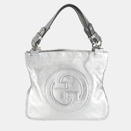 Gucci Silver Metallic Sakai Diagonal Stitched Calfskin Small Blondie Tote bag 1164373