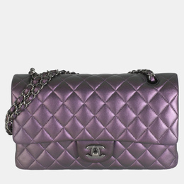 Chanel Purple Quilted Iridescent Lambskin Medium Classic Double Flap Bag 1164371