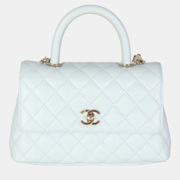 Chanel 21K Blue Quilted Caviar Mini Coco Handle Flap Bag 1164349