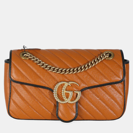 Gucci Cognac Calfskin Matelasse Diagonal Small Torchon GG Marmont Shoulder Bag 1164352