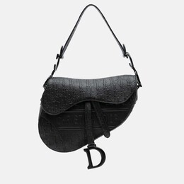 Christian Dior Black Oblique Embossed Calfskin Saddle Bag 1167074