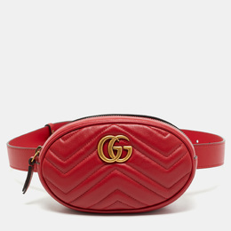 Gucci Red Matelassé Leather Mini GG Marmont Belt Bag 1165202