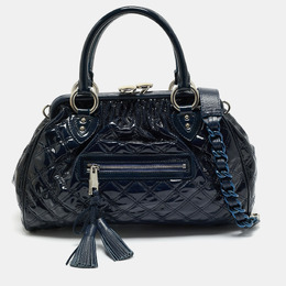 Marc Jacobs Navy Blue Quilted Patent Leather Stam Satchel 1165463