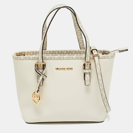 Michael Kors Off White Saffiano Leather Extra-Small Jet Set Travel Tote 1165838