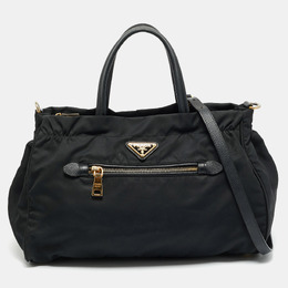 Prada Black Nylon and Saffiano Leather Front Zip Tote 1165316