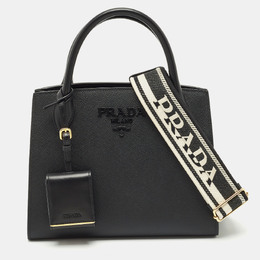 Prada Black Saffiano Cuir Leather Small Monochrome Tote 1165221