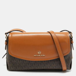 Michael Kors Brown/Tan Signature Coated Canvas and Leather Flap Brooklyn Shoulder Bag 1165825