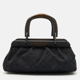 Gucci Black GG Canvas Wood Handle Frame Bag 1164836