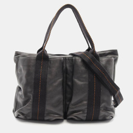 Hermes Caravan Horizontal MM Black Derma Leather Crossbody Bag 1167677