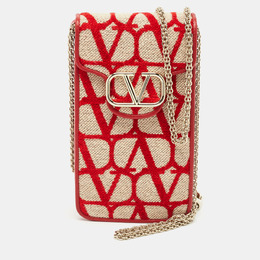 Valentino Red Iconographe Canvas and Leather Phone Crossbody Bag 1167034