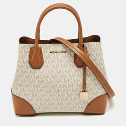 Michael Kors Brown/White Signature Coated Canvas and Leather Small Mercer Gallery Tote 1166968