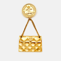 Chanel Hanging Flap Bag Motif Gold Tone Pin Brooch 1166945