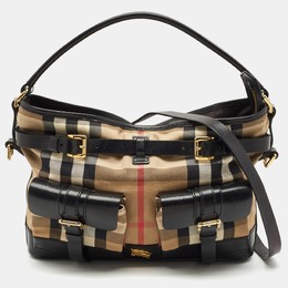 Burberry Brown/Beige House Check Canvas and Leather Double Pocket Shoulder Bag 1165268