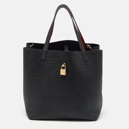 CH Carolina Herrera Black Monogram Leather Matryoshka Padlock Tote 1165473